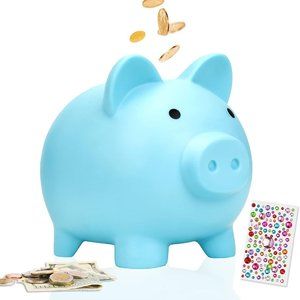 NEW Cute Piggy Bank with Crystal Stickers. Unbreakable Plastic Shatterproof